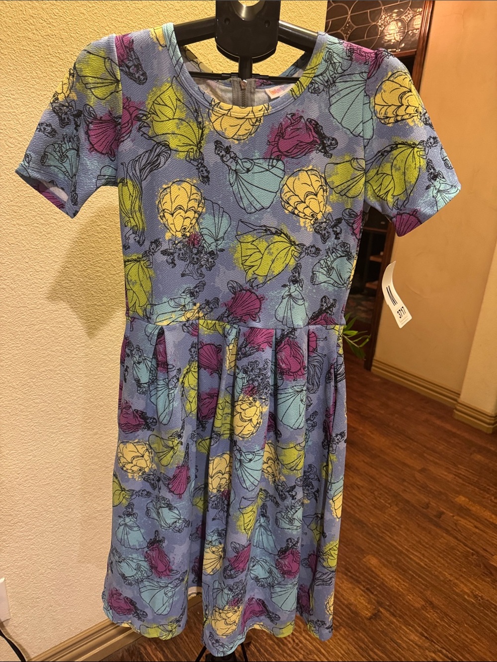 LuLaRoe Princess Blue Dress with Pink, Yellow and Mint Print